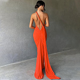 SUPER WHOLESALE | Backless Ruched Sleeveless Slim-Fit Solid Color Dress
