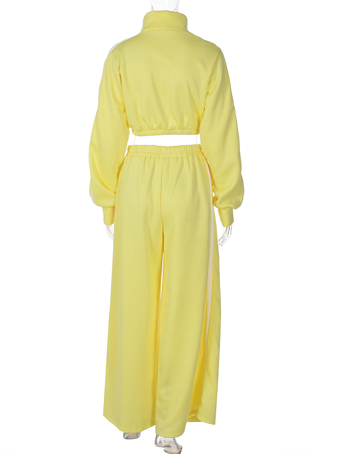 SUPER WHOLESALE |  Crop Tracking Top & Loose Pants Set  Yellow