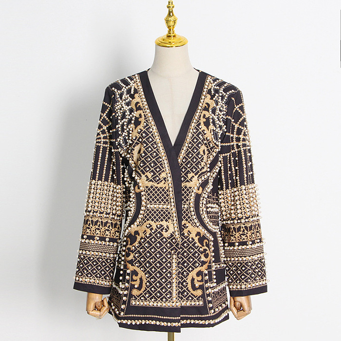 SUPER WHOLESALE | V-neck studded print long-sleeve blazer