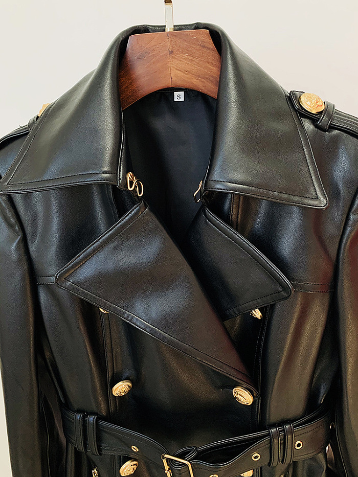 SUPER WHOLESALE | Leather Double Breasted Trench Coat