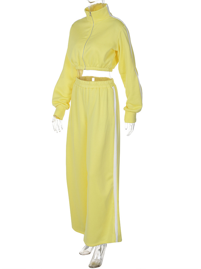SUPER WHOLESALE |  Crop Tracking Top & Loose Pants Set  Yellow