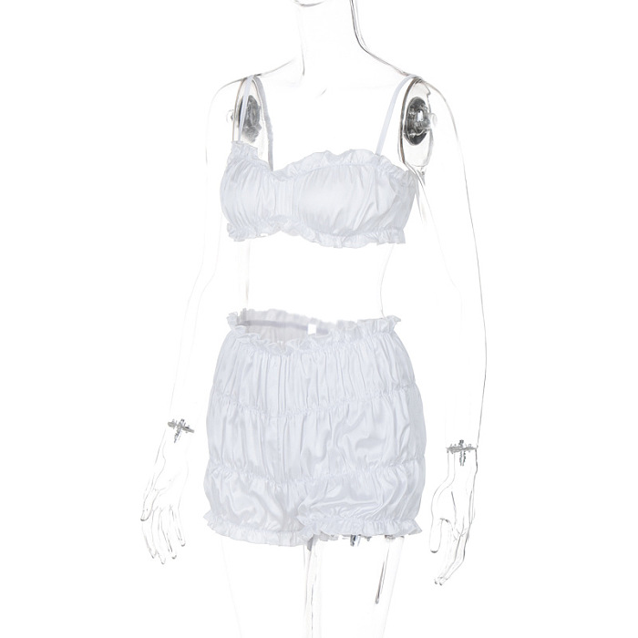 SUPER WHOLESALE | Spaghetti Strap Ruched Tube Top Slim-Fit Shorts Set