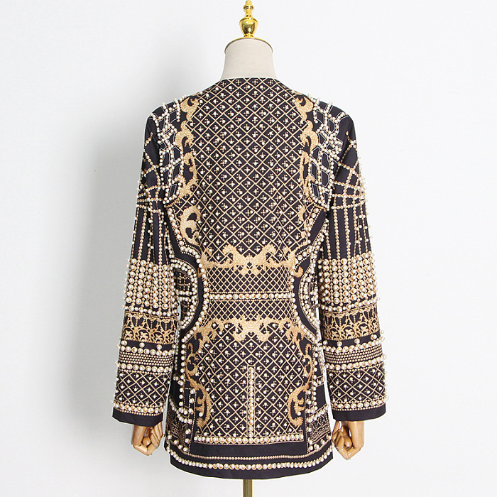 SUPER WHOLESALE | V-neck studded print long-sleeve blazer