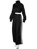 SUPER WHOLESALE |  Crop Tracking Top & Loose Pants Set  Black