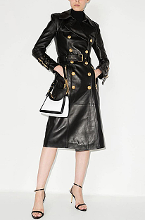 SUPER WHOLESALE | Leather Double Breasted Trench Coat