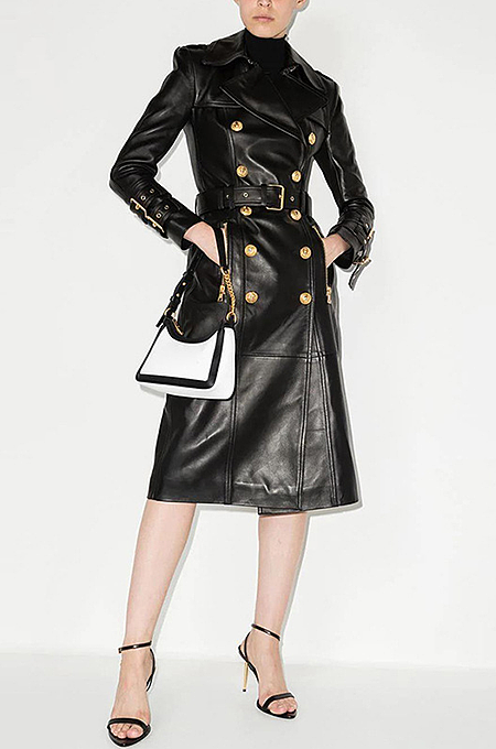 SUPER WHOLESALE | Leather Double Breasted Trench Coat