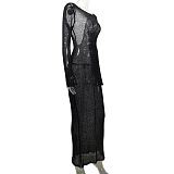 SUPER WHOLESALE | Backless Solid Color Long Sleeve Knit Maxi Dress