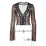 SUPER WHOLESALE | Floral Sexy Mesh Lace Cardigan T-Shirt Leopard