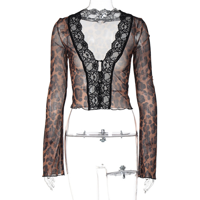 SUPER WHOLESALE | Floral Sexy Mesh Lace Cardigan T-Shirt Leopard