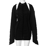 SUPER WHOLESALE | Long sleeve halter backless shrug 2 piece mini dress