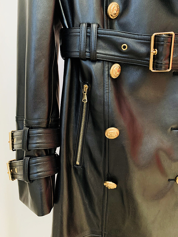 SUPER WHOLESALE | Leather Double Breasted Trench Coat