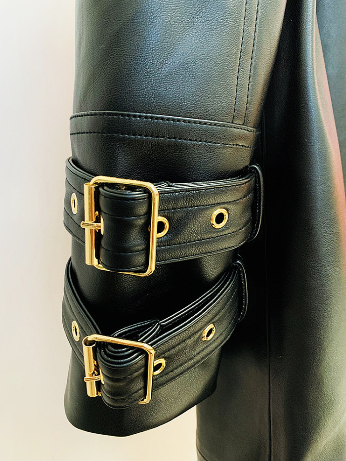 SUPER WHOLESALE | Leather Double Breasted Trench Coat