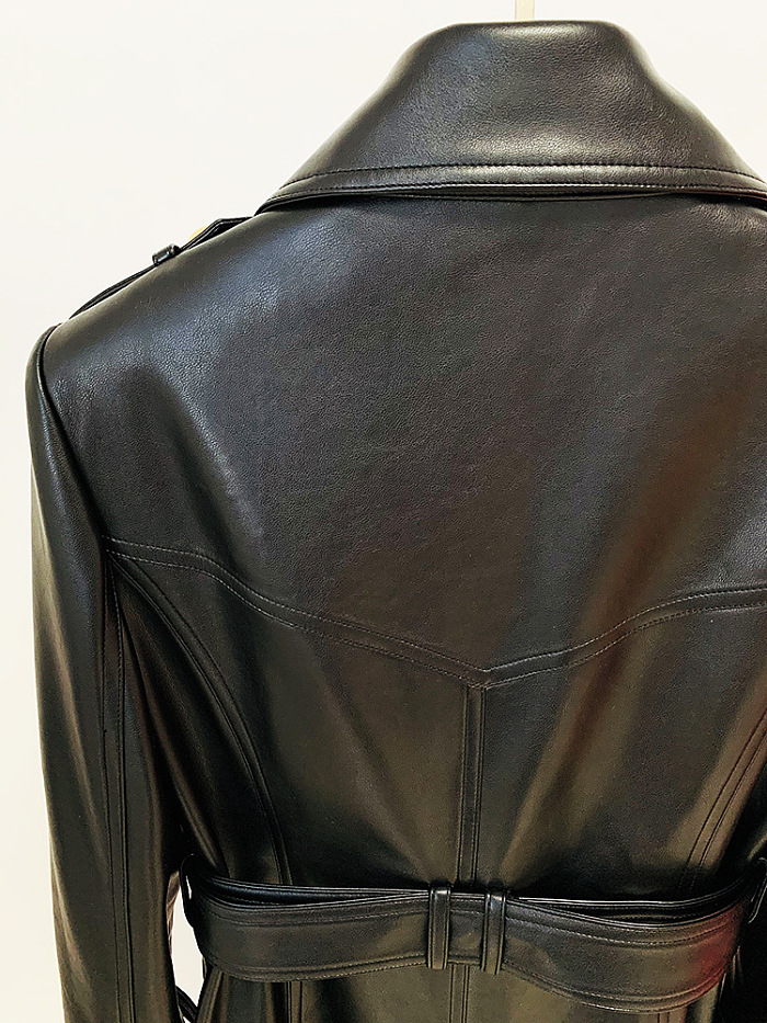 SUPER WHOLESALE | Leather Double Breasted Trench Coat