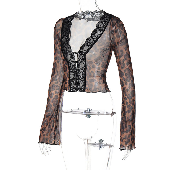 SUPER WHOLESALE | Floral Sexy Mesh Lace Cardigan T-Shirt Leopard