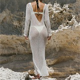 SUPER WHOLESALE | Backless Solid Color Long Sleeve Knit Maxi Dress
