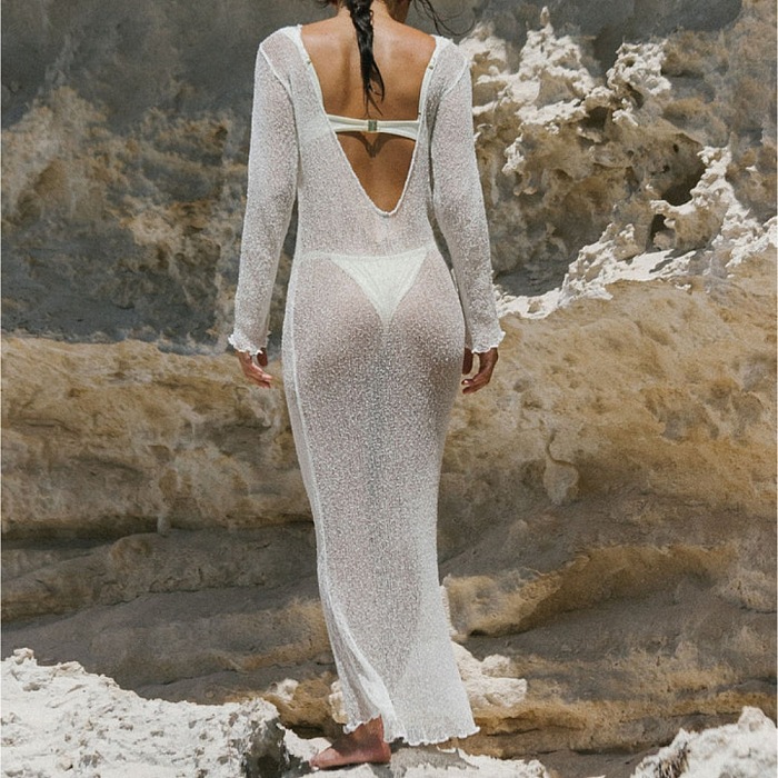 SUPER WHOLESALE | Backless Solid Color Long Sleeve Knit Maxi Dress