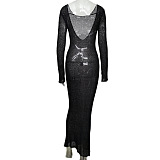 SUPER WHOLESALE | Backless Solid Color Long Sleeve Knit Maxi Dress
