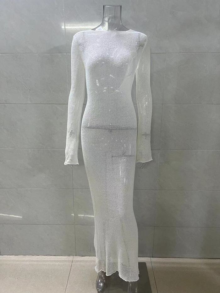 SUPER WHOLESALE | Backless Solid Color Long Sleeve Knit Maxi Dress