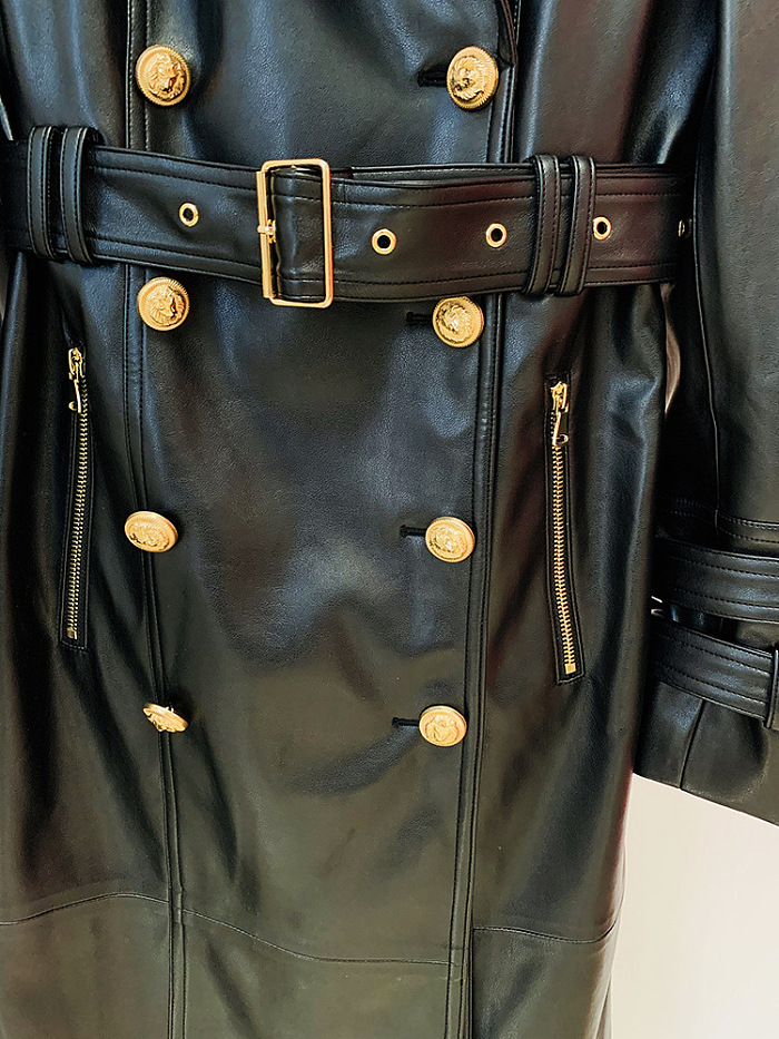SUPER WHOLESALE | Leather Double Breasted Trench Coat