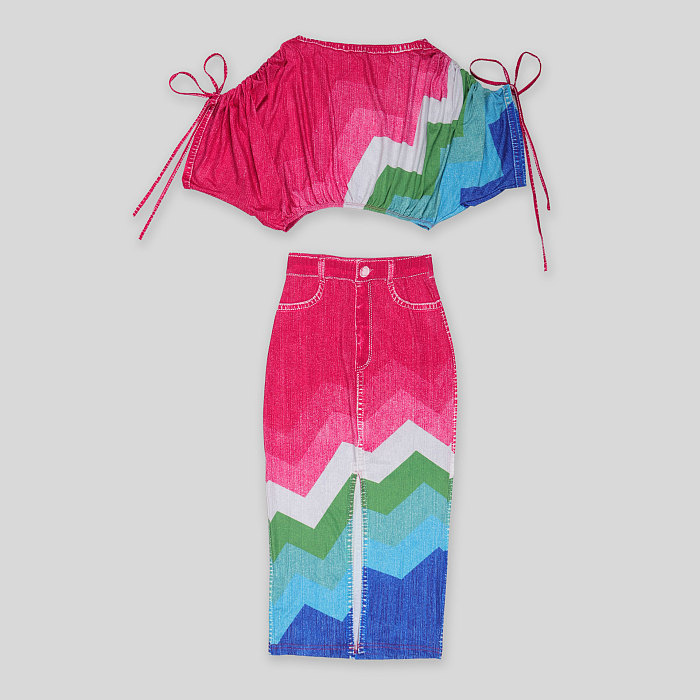 SUPER WHOLESALE | Printed Bat Shoulder Skirt Set
