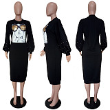 SUPER WHOLESALE | Bubble Sleeve Beaded Appliqué Long Sleeve Dress