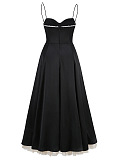 SUPER WHOLESALE | Spaghetti Strap Stiff Mesh Flared Maxi Gown – Elegant Slim-Fit Dress