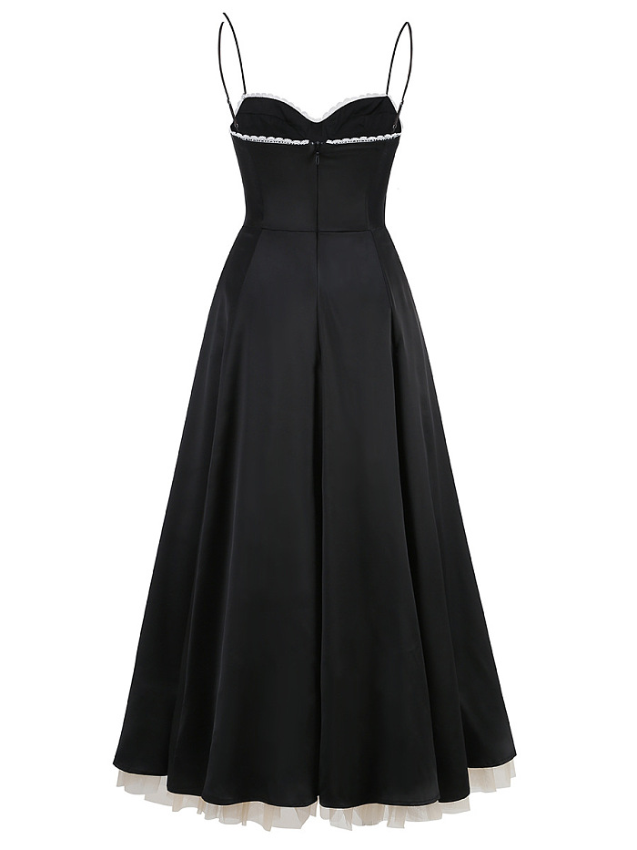 SUPER WHOLESALE | Spaghetti Strap Stiff Mesh Flared Maxi Gown – Elegant Slim-Fit Dress
