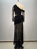 SUPER WHOLESALE | Jeanne black one-shoulder cut-out maxi dress