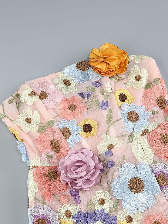 SUPER WHOLESALE | Floral Embroidered Strapless Slim-fit Dress