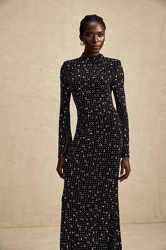 SUPER WHOLESALE | Black Embellished Semi-sheer Maxi Dress