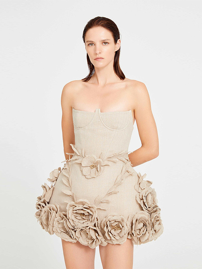 SUPER WHOLESALE | Off-Shoulder Strapless Slim-Fit Floral Puff Gown
