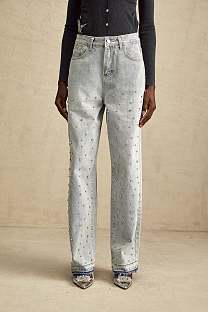 SUPER WHOLESALE | high-rise wide-leg rhinestone-embellished jeans
