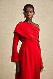 SUPER WHOLESALE | Valentine red high-slit pleated maxi dress