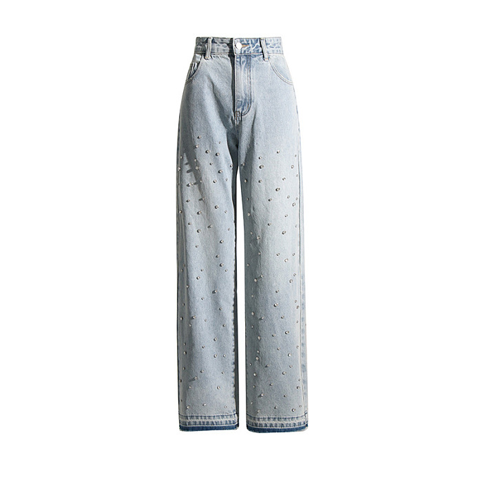 SUPER WHOLESALE | high-rise wide-leg rhinestone-embellished jeans