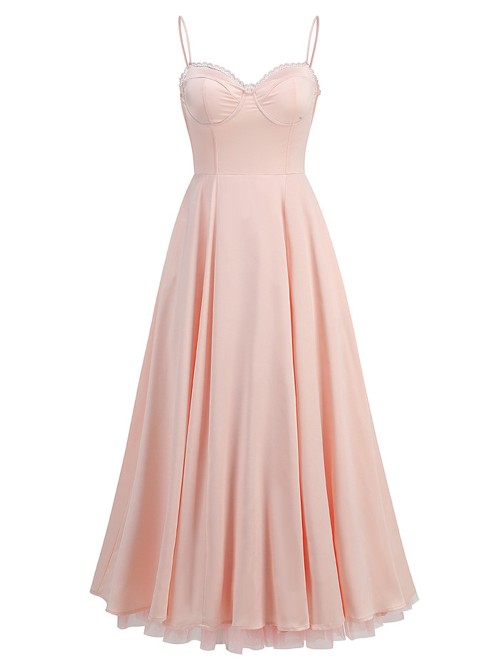 SUPER WHOLESALE | Spaghetti Strap Stiff Mesh Flared Maxi Gown – Elegant Slim-Fit Dress