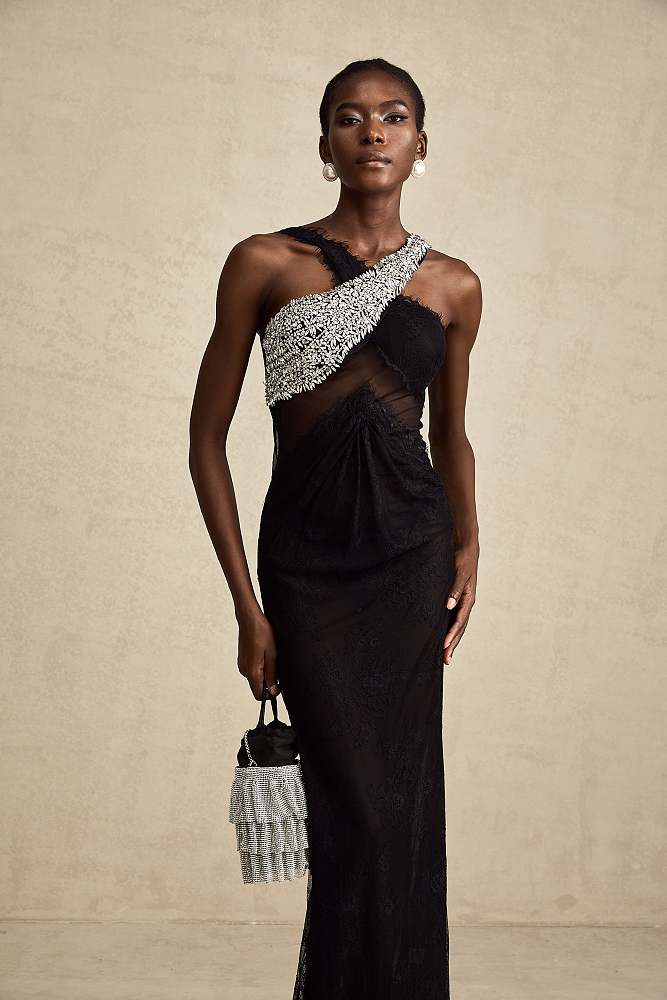 SUPER WHOLESALE | Black Crossover Crystal-embellished Maxi Dress