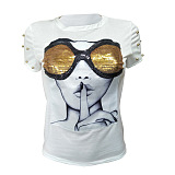 SUPER WHOLESALE | Sequin Printed Patch Beaded Short Sleeve T-Shirt