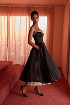 SUPER WHOLESALE | Spaghetti Strap Stiff Mesh Flared Maxi Gown – Elegant Slim-Fit Dress