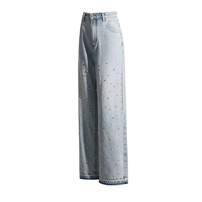 SUPER WHOLESALE | high-rise wide-leg rhinestone-embellished jeans