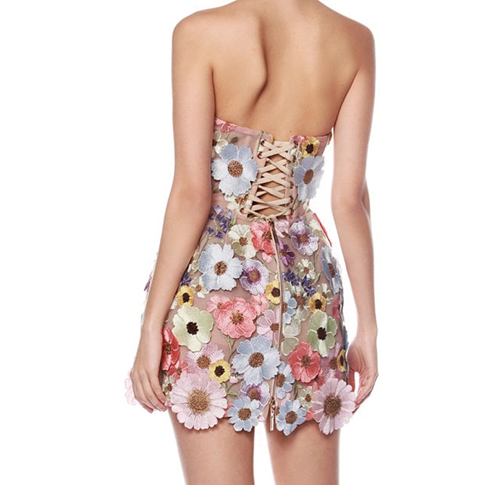 SUPER WHOLESALE | Floral Embroidered Strapless Slim-fit Dress