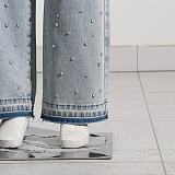 SUPER WHOLESALE | high-rise wide-leg rhinestone-embellished jeans