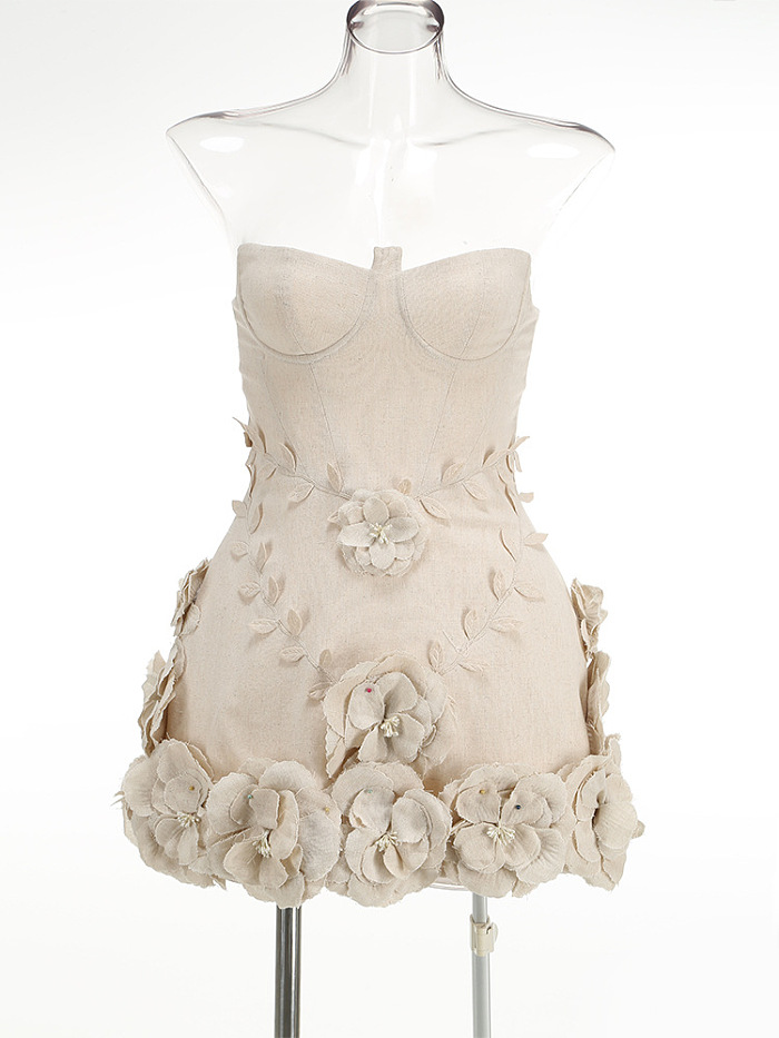 SUPER WHOLESALE | Off-Shoulder Strapless Slim-Fit Floral Puff Gown