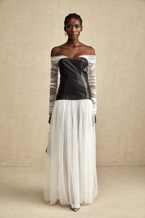 SUPER WHOLESALE |Contrast-color Panelled Maxi Dress