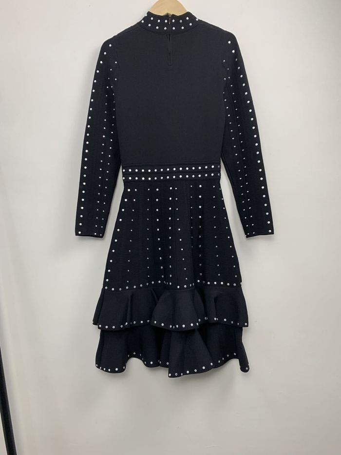 SUPER WHOLESALE | Fabienne black Crystal-embellished Ruffled Knitted Mini Dress