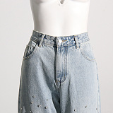 SUPER WHOLESALE | high-rise wide-leg rhinestone-embellished jeans