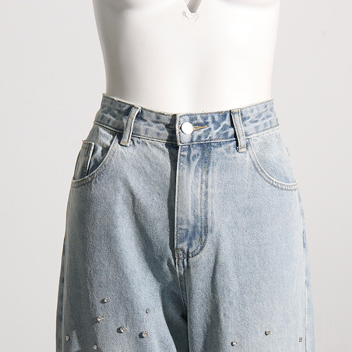 SUPER WHOLESALE | high-rise wide-leg rhinestone-embellished jeans