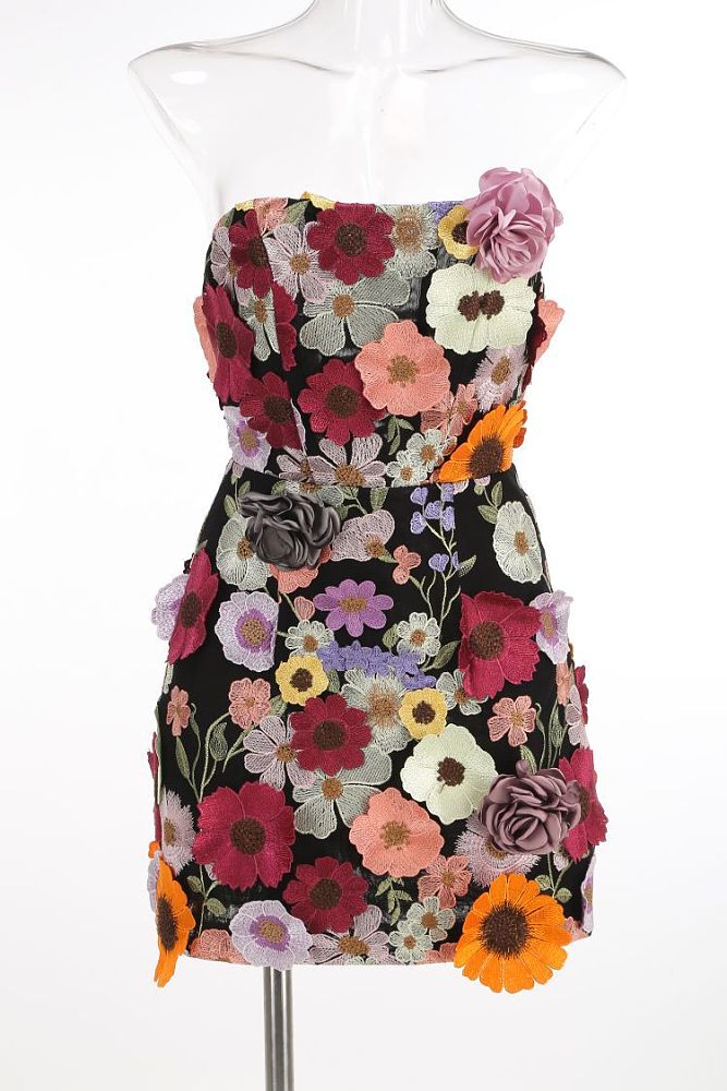 SUPER WHOLESALE | Floral Embroidered Strapless Slim-fit Dress