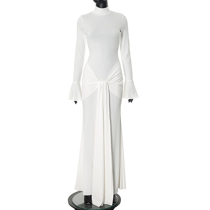 SUPER WHOLESALE | Stand Collar Strap Long Dress