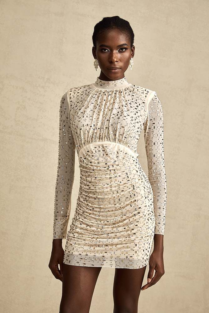SUPER WHOLESALE | Noémie Crystal-embellished Draped Mini Dress