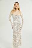 SUPER WHOLESALE |White Floral Lace Mesh Maxi Dress